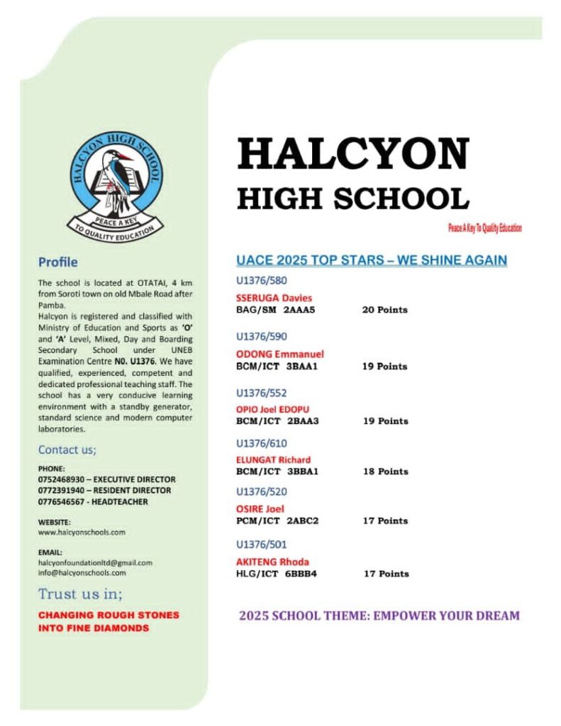 Halcyon High School Roars In UACE 2025 As Top Students Post Outstanding Scores