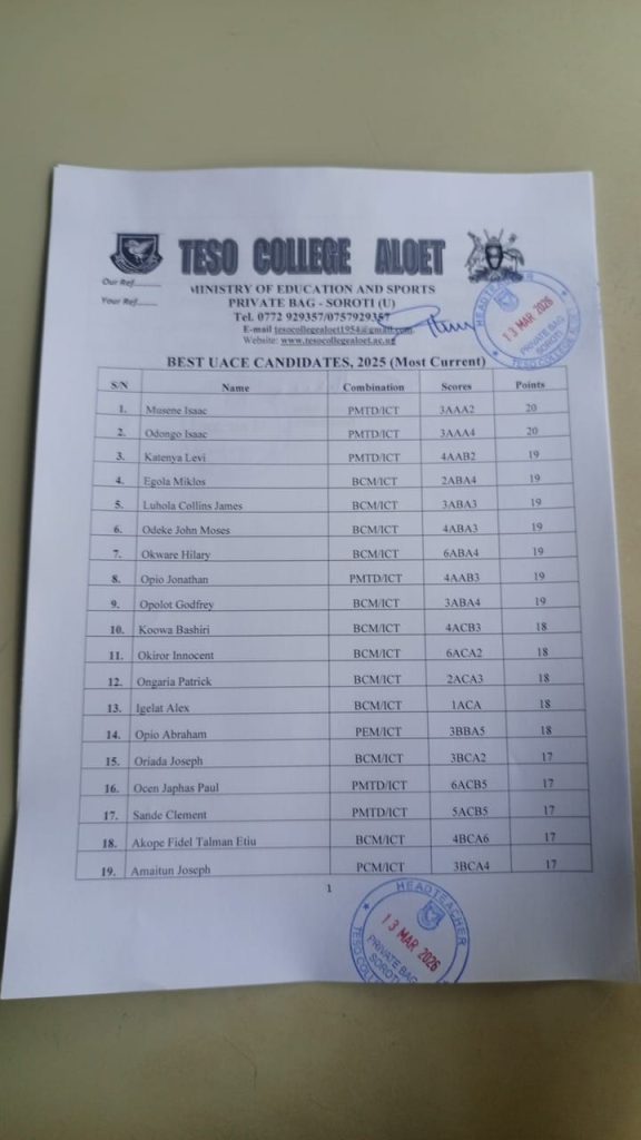 Teso College Aloet Celebrates Strong UACE Performance